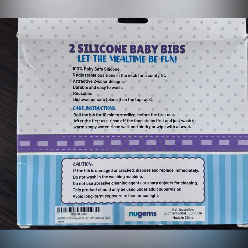 BRAND NEW Nugems Silicone Baby Bibs Set - 2 Pack Blue and Light Blue